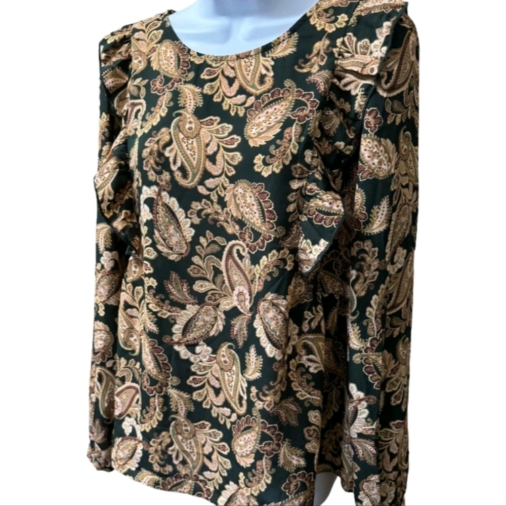 Nanette Lepore Womens  Elegant Brown and Gold Paisley Top Size L